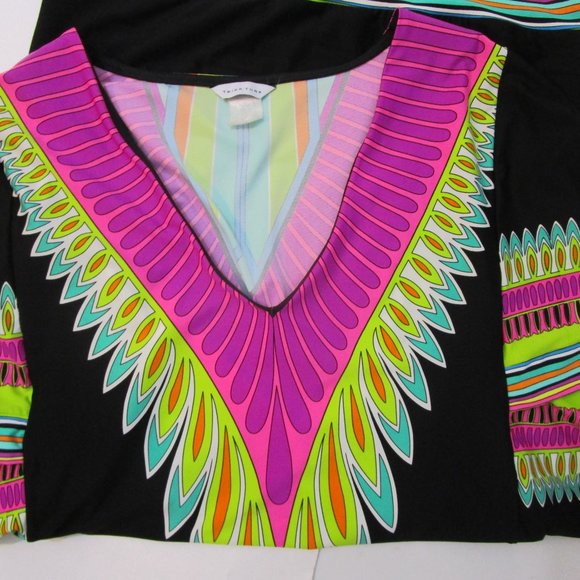 Tunic Dress Swim Coverup Neon Dashiki Print Pink Black Knit Vaca - Picture 9 of 11